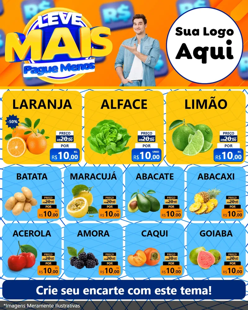 Modelo de Rede Social para Feed Instagram com o tema Leve Mais, Pague Menos para Hortifrúti