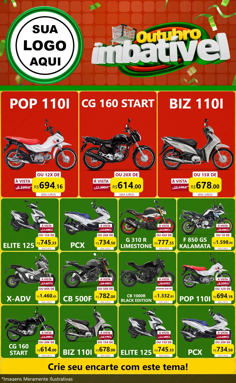 Modelo de Encarte para Encarte Grande com o tema Outubro Imbatível para Concessionaria de Motos