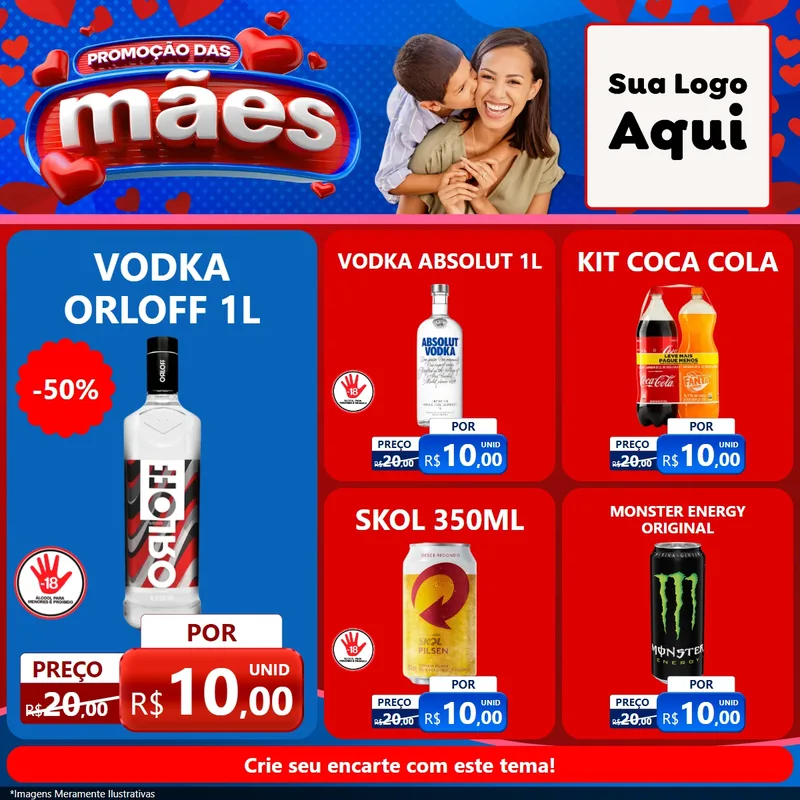 Modelo de Rede Social para Feed Facebook com o tema Promoção das Mães para Distribuidora de bebidas