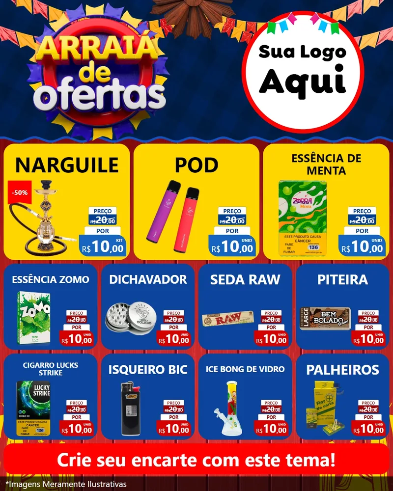 Modelo de Rede Social para Feed Instagram com o tema Arraiá de Ofertas para Tabacaria