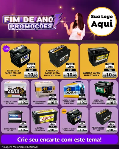 Modelo de Rede Social para Feed Instagram com o tema Fim de Ano Promoções para Baterias Elétricas