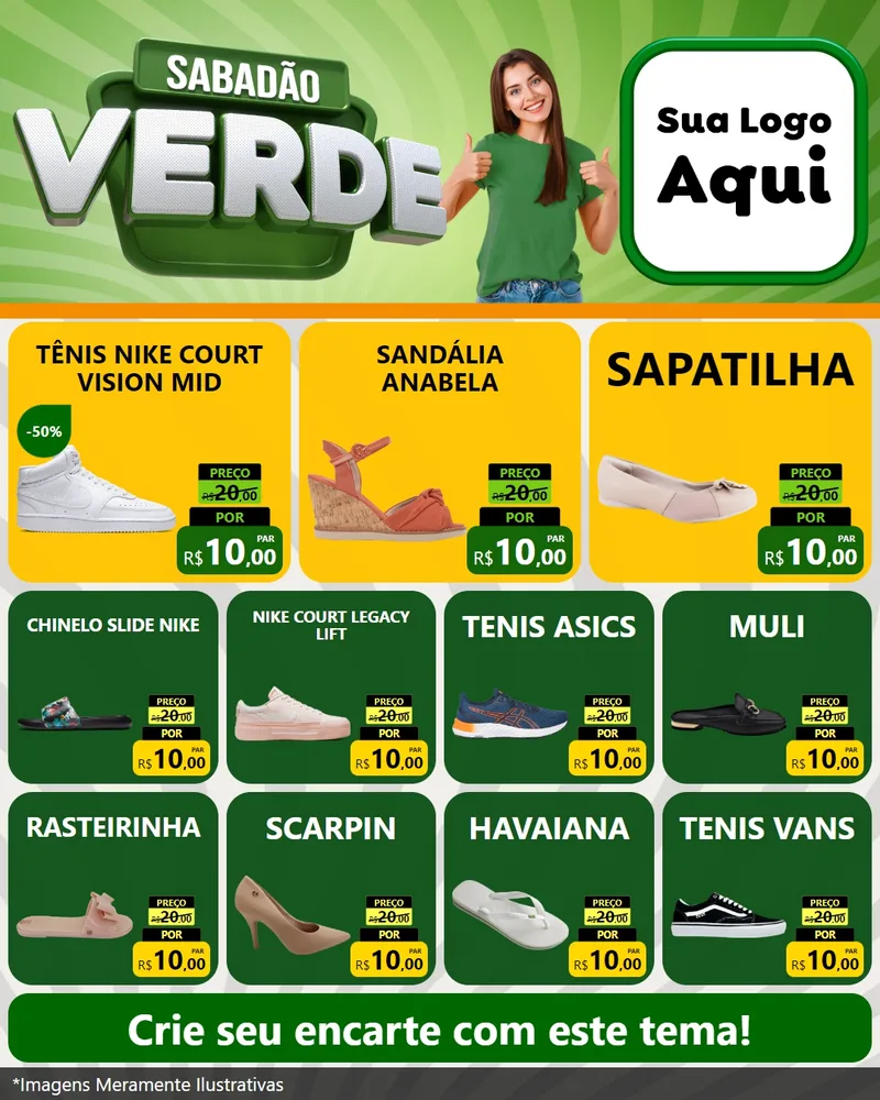 Modelo de Rede Social para Feed Instagram com o tema Sabadão Verde para Calçados