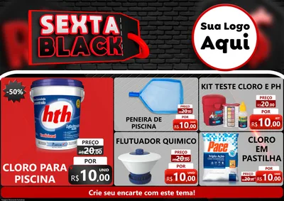 Modelo de Encarte para Encarte A4 Horizontal com o tema Sexta Black para Produtos para Piscina