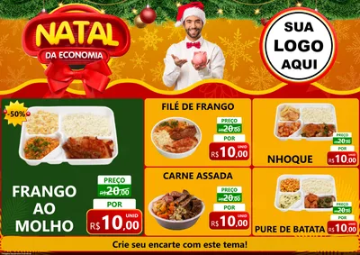 Modelo de Encarte para Encarte A4 Horizontal com o tema Natal da Economia para Restaurante