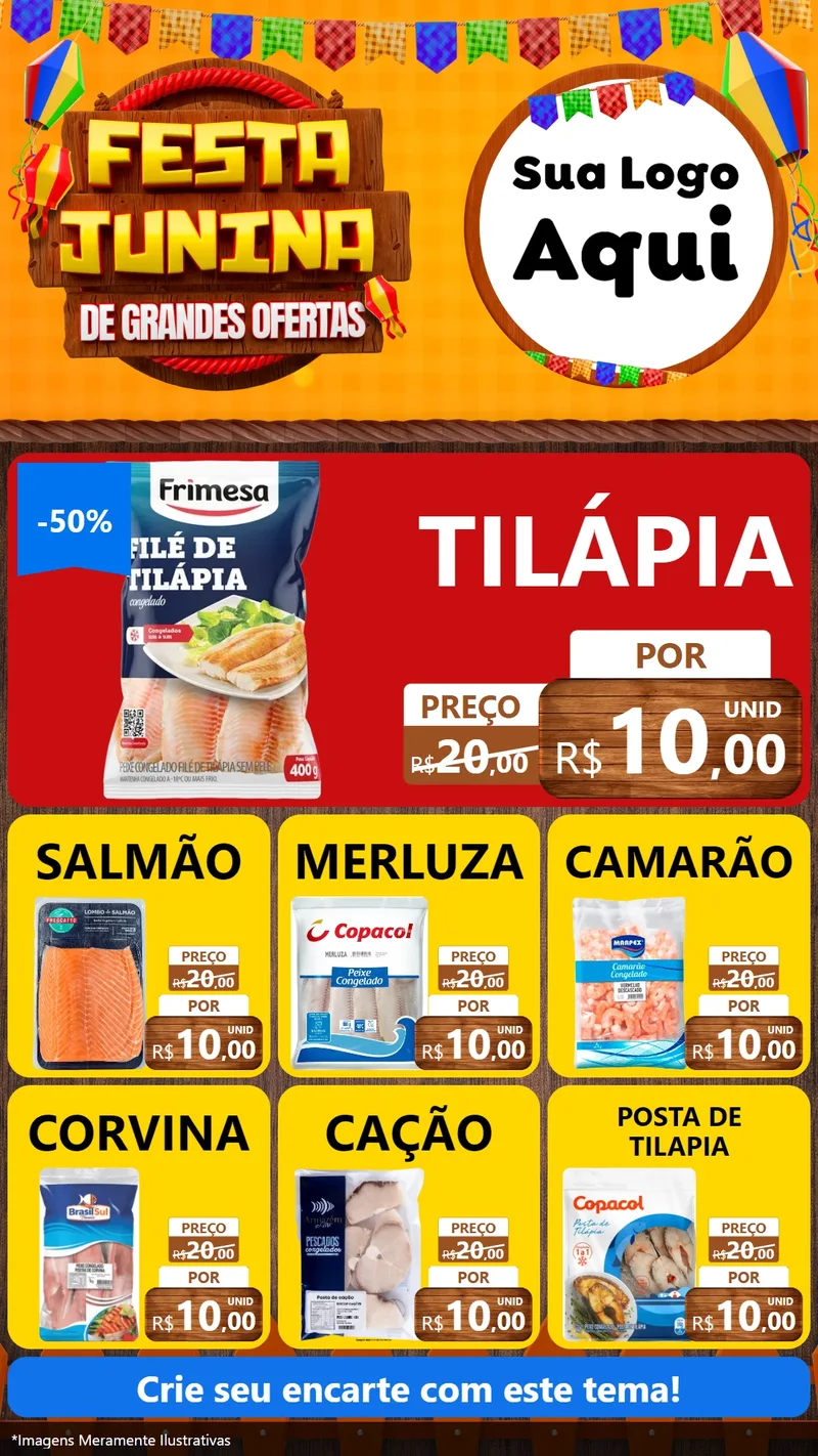 Modelo de Rede Social para Stories com o tema Festa Junina de Grandes Ofertas para Peixaria