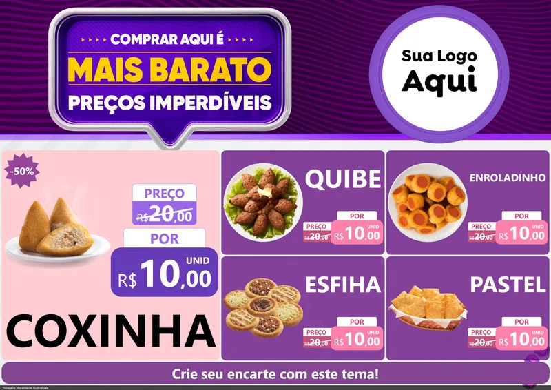 Modelo de Encarte para Encarte A4 Horizontal com o tema Mais Barato para Salgadaria