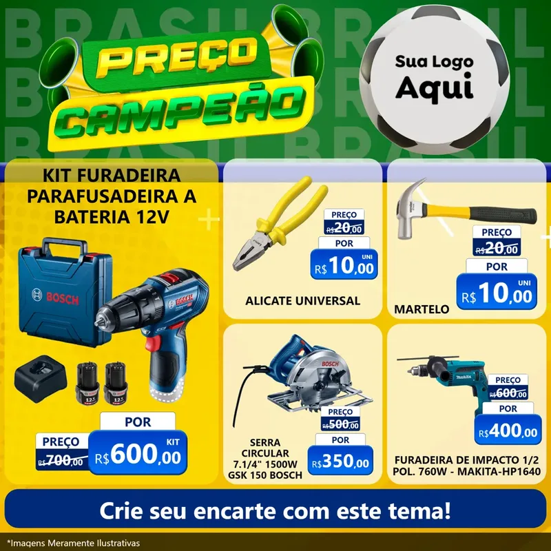 Modelo de Rede Social para Feed Facebook com o tema Preço Campeão - Copa para Maquinas e Ferramentas