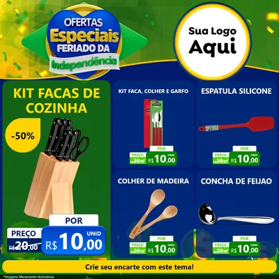 Modelo de Rede Social para Feed Facebook com o tema Ofertas Especiais Feriado da Independência para Utilidades Domésticas