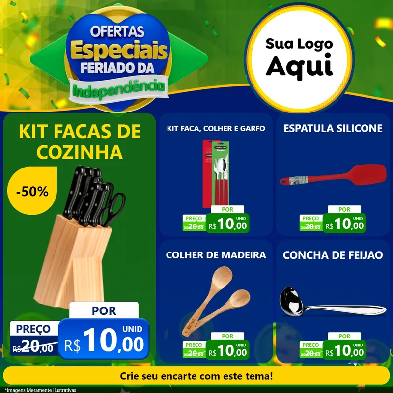 Modelo de Rede Social para Feed Facebook com o tema Ofertas Especiais Feriado da Independência para Utilidades Domésticas