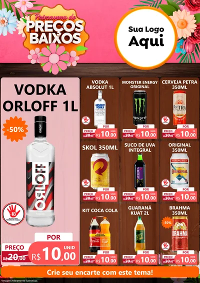 Modelo de Encarte para Encarte A4 Vertical com o tema Primavera de Preços Baixos para Distribuidora de bebidas