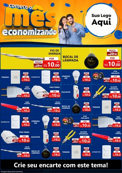 Modelo de Encarte para Encarte A4 Vertical com o tema Comece O Mês Economizando para Materiais Elétricos