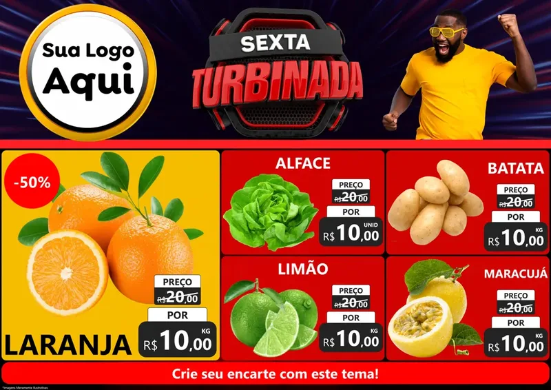 Modelo de Encarte para Encarte A4 Horizontal com o tema Sexta Turbinada para Hortifrúti