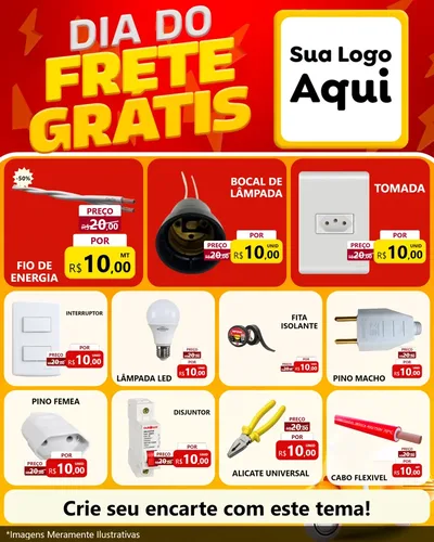 Modelo de Rede Social para Feed Instagram com o tema Dia do Frete Grátis para Materiais Elétricos
