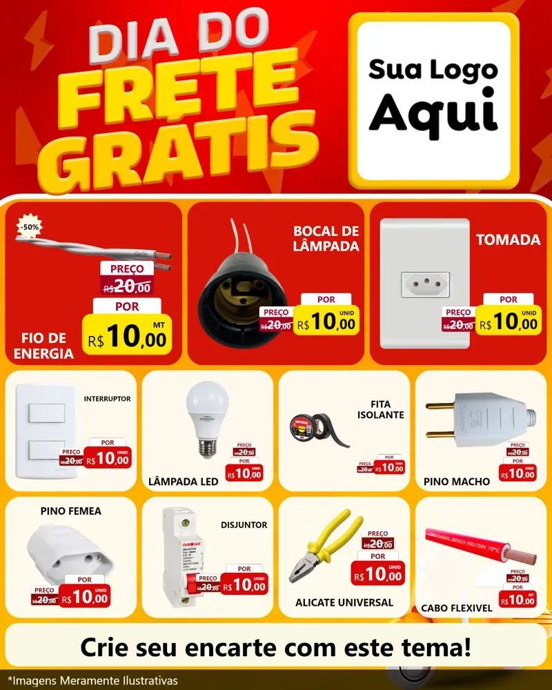 Modelo de Rede Social para Feed Instagram com o tema Dia do Frete Grátis para Materiais Elétricos