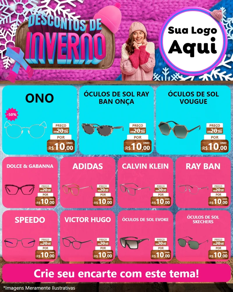 Modelo de Rede Social para Feed Instagram com o tema Descontos de Inverno para Óticas
