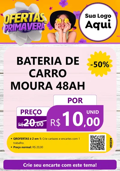 Modelo de Cartaz para Cartaz A4 Vertical com o tema Ofertas Da Primavera para Baterias Elétricas
