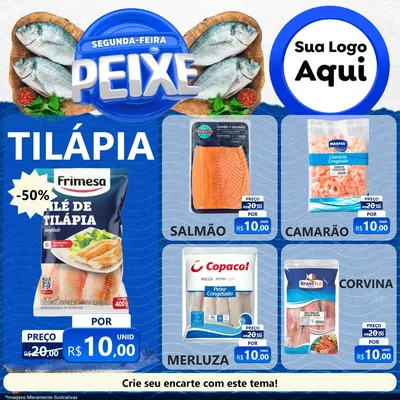 Modelo de Rede Social para Feed Facebook com o tema Segunda-feira do Peixe para Peixaria