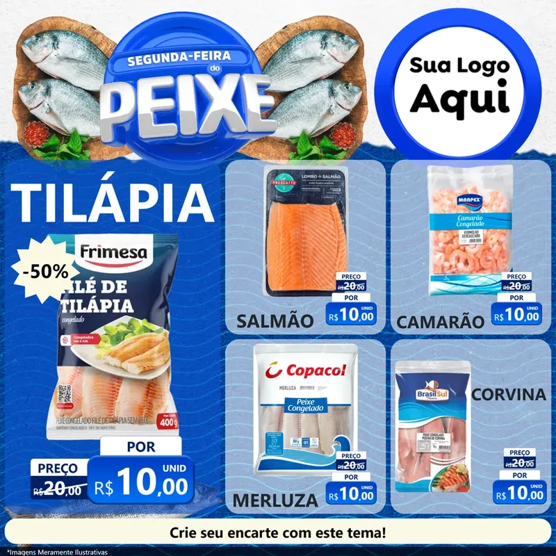 Modelo de Rede Social para Feed Facebook com o tema Segunda-feira do Peixe para Peixaria