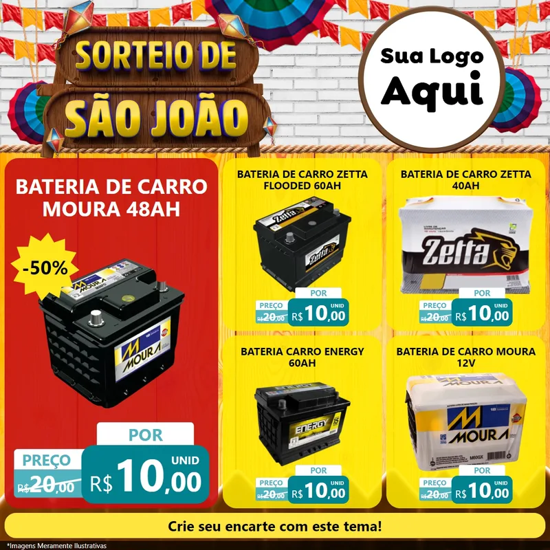 Modelo de Rede Social para Feed Facebook com o tema Sorteio de São João para Baterias Elétricas