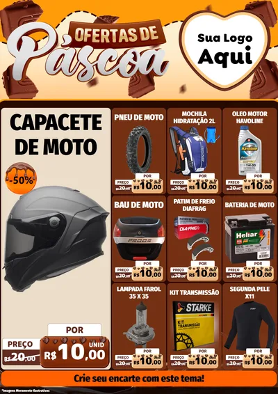 Modelo de Encarte para Encarte A4 Vertical com o tema Ofertas de Páscoa para Moto peças
