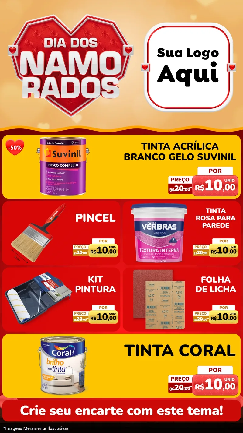 Modelo de TV para TV Vertical com o tema Dia dos Namorados para Tintas e Ferramentas