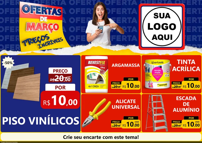 Modelo de Encarte para Encarte A4 Horizontal com o tema Ofertas de Março - Preços Incríveis para Material para Construção