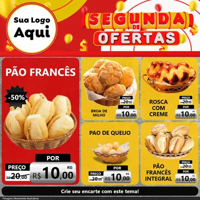 Modelo de Rede Social para Feed Facebook com o tema Segunda de Ofertas para Padaria