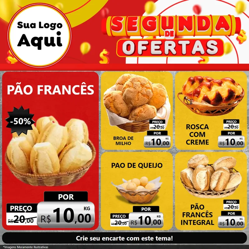 Modelo de Rede Social para Feed Facebook com o tema Segunda de Ofertas para Padaria