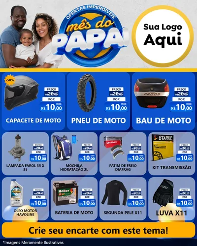 Modelo de Rede Social para Feed Instagram com o tema Ofertas Imperdíveis Mês Do Papai para Moto peças