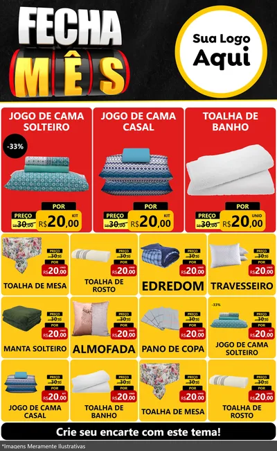 Modelo de Encarte para Encarte Grande com o tema Fecha Mês para Cama, Mesa e Banho