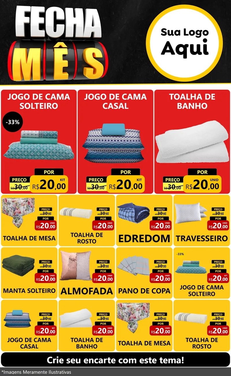 Modelo de Encarte para Encarte Grande com o tema Fecha Mês para Cama, Mesa e Banho