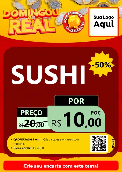 Modelo de Cartaz para Cartaz A4 Vertical com o tema Domingou do Real para Comida japonesa