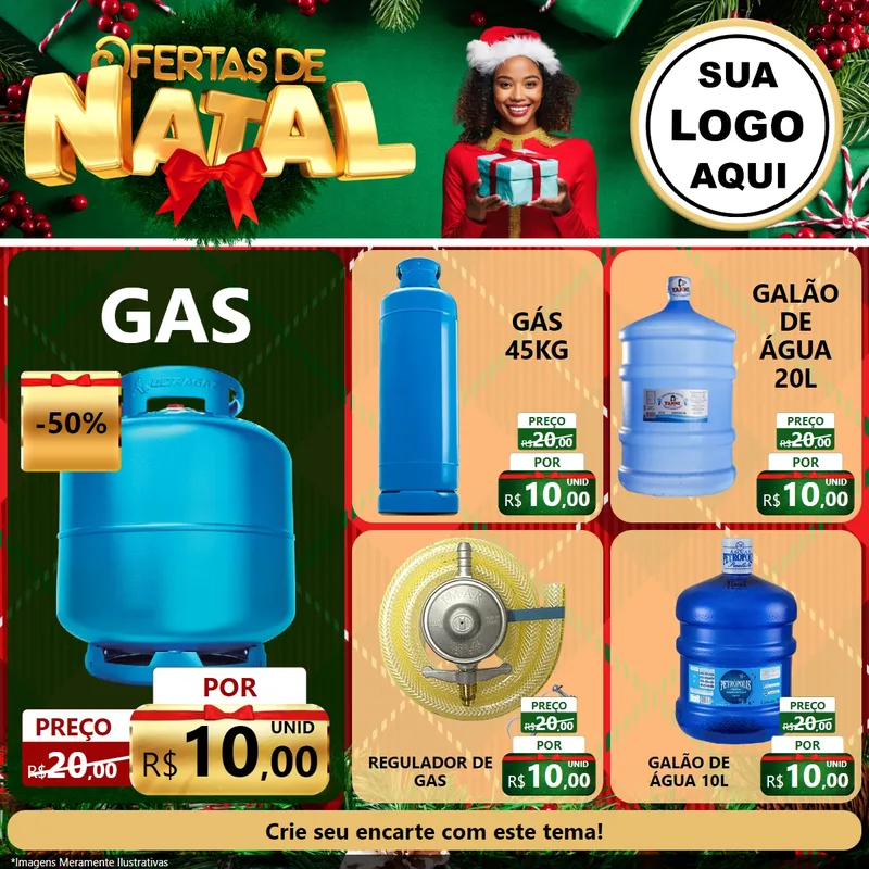 Modelo de Rede Social para Feed Facebook com o tema Ofertas de Natal para Água e gás