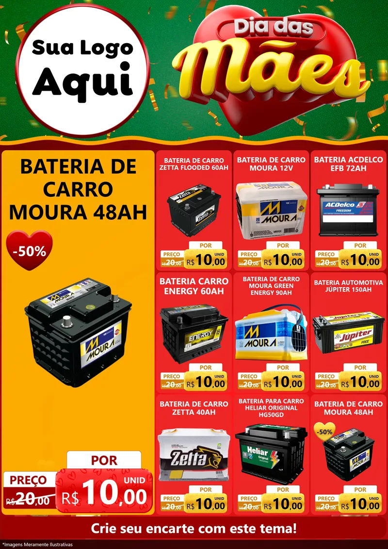 Modelo de Encarte para Encarte A4 Vertical com o tema Dia das Mães para Baterias Elétricas