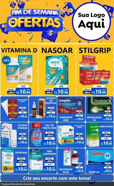Modelo de Encarte para Encarte Grande com o tema Fim de Semana de Ofertas para Farmácia