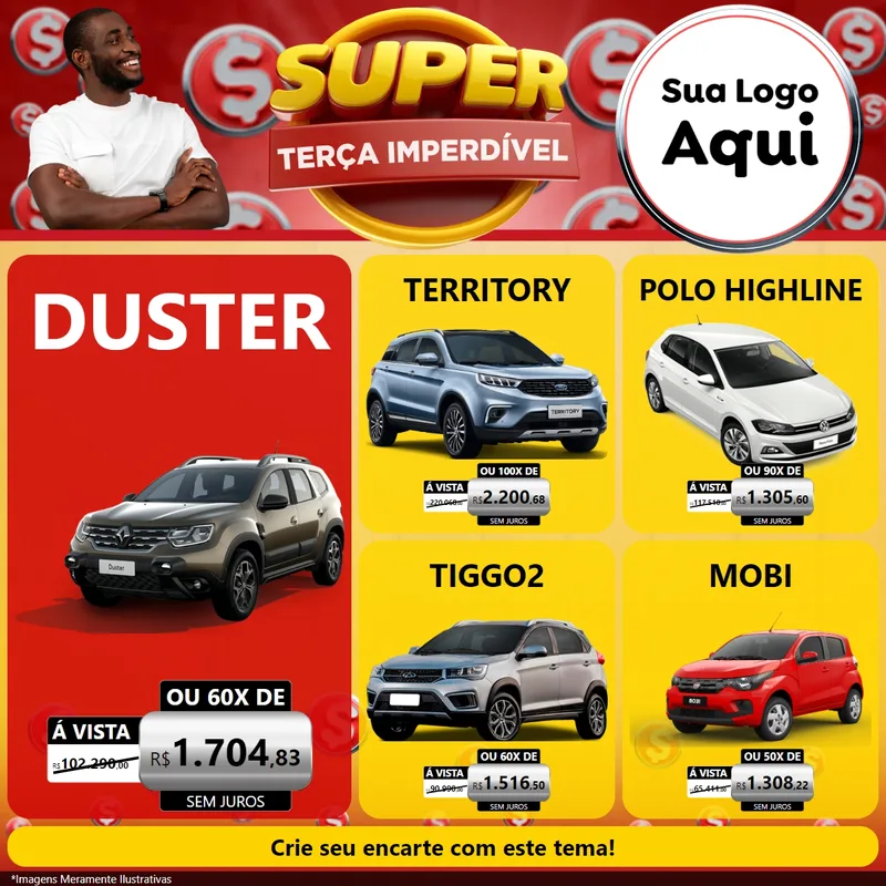 Modelo de Rede Social para Feed Facebook com o tema Super Terça Imperdível para Concessionaria de Carros
