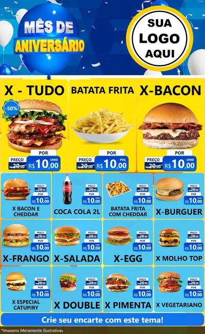 Modelo de Encarte para Encarte Grande com o tema Mês de Aniversário para Hamburgueria