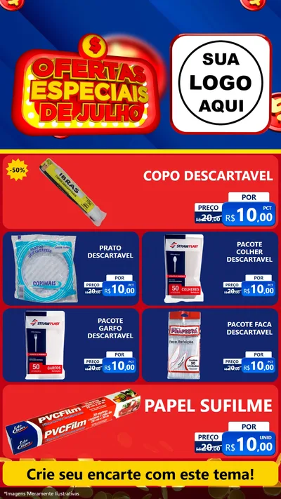 Modelo de TV para TV Vertical com o tema Ofertas Especiais de Julho para Embalagens