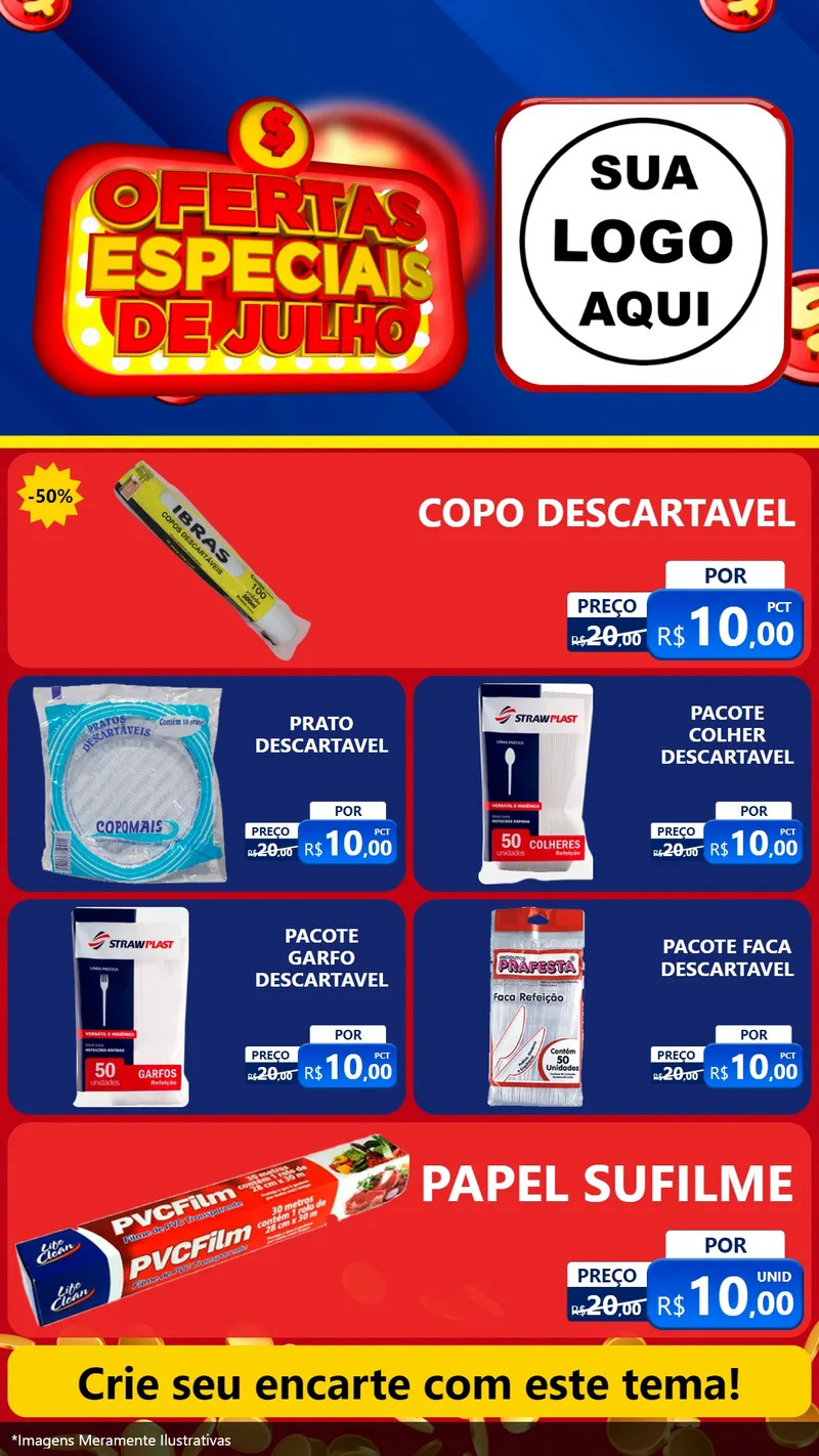 Modelo de TV para TV Vertical com o tema Ofertas Especiais de Julho para Embalagens