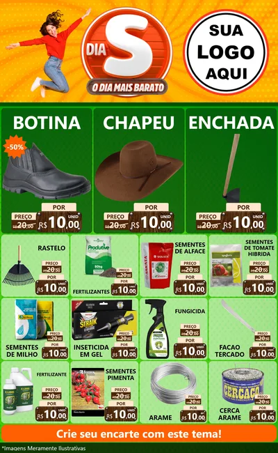 Modelo de Encarte para Encarte Grande com o tema Dia S - O Dia Mais Barato para Agropecuária