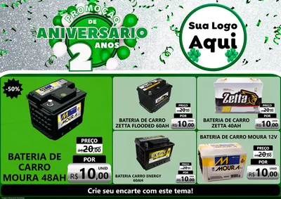 Modelo de Encarte para Encarte A4 Horizontal com o tema Promoção de Aniversário - 2 Anos para Baterias Elétricas