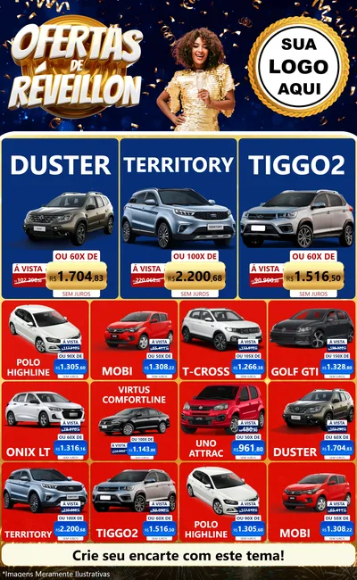 Modelo de Encarte para Encarte Grande com o tema Ofertas de Réveillon para Concessionaria de Carros