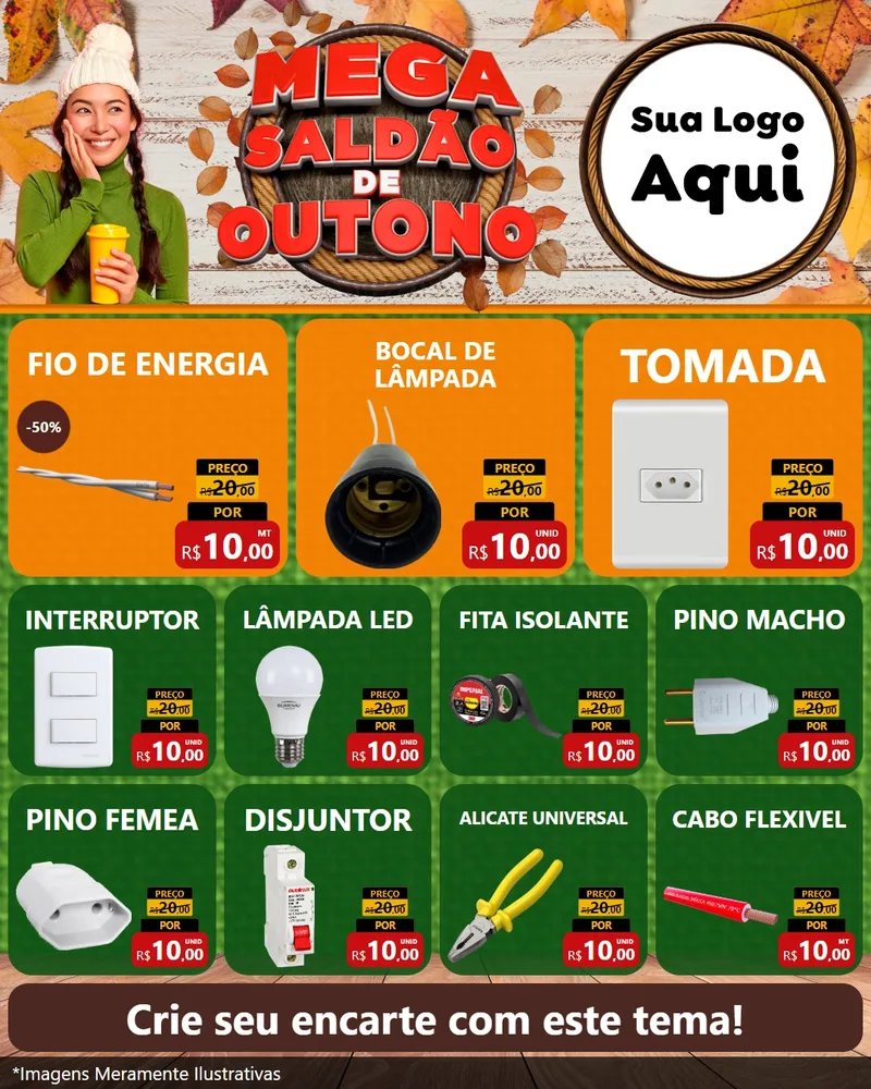 Modelo de Rede Social para Feed Instagram com o tema Mega Saldão de Outono para Materiais Elétricos