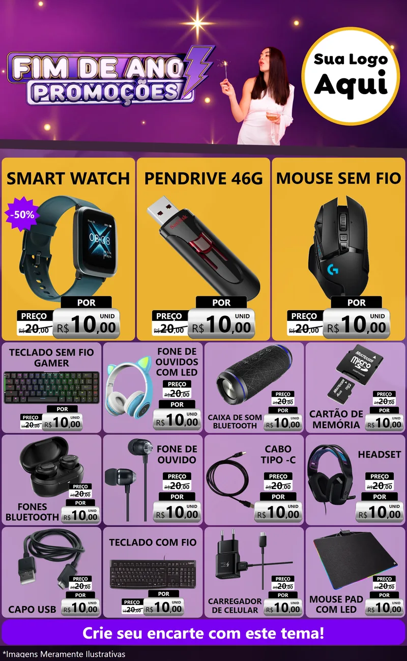 Modelo de Encarte para Encarte Grande com o tema Fim de Ano Promoções para Informática