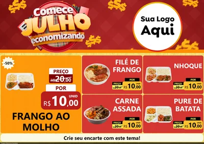 Modelo de Encarte para Encarte A4 Horizontal com o tema Comece Julho Economizando para Restaurante