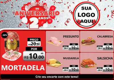 Modelo de Encarte para Encarte A4 Horizontal com o tema Promoção de Aniversário - 2 Anos para Frios e Laticínios