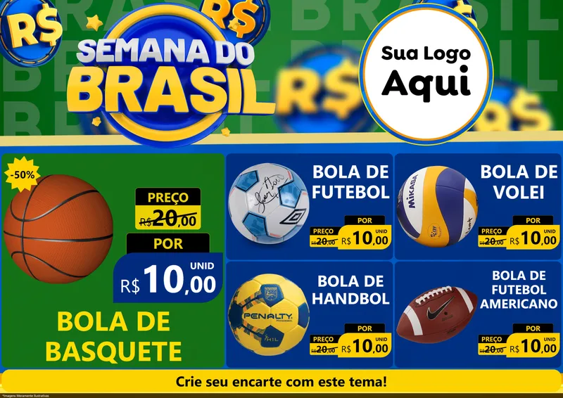 Modelo de Encarte para Encarte A4 Horizontal com o tema Semana Do Brasil para Artigos Esportivos