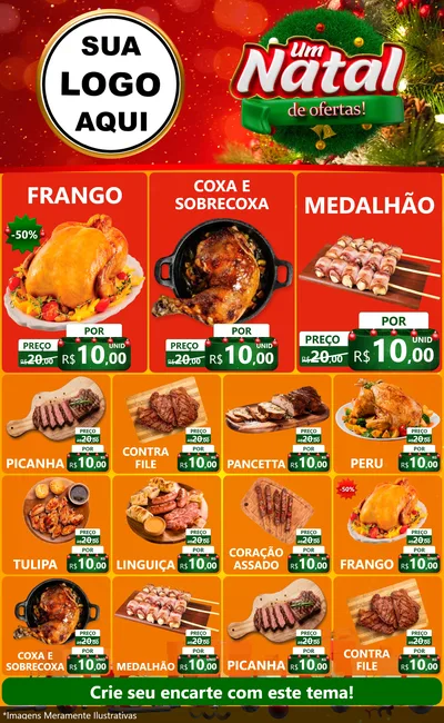 Modelo de Encarte para Encarte Grande com o tema Um Natal de Ofertas para Assados