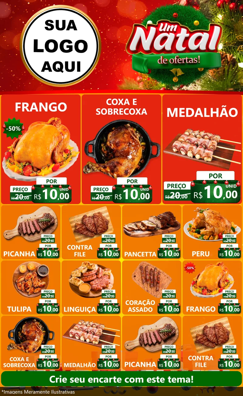 Modelo de Encarte para Encarte Grande com o tema Um Natal de Ofertas para Assados