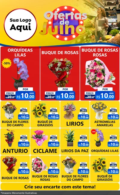 Modelo de Encarte para Encarte Grande com o tema Ofertas de Julho para Floricultura e jardim